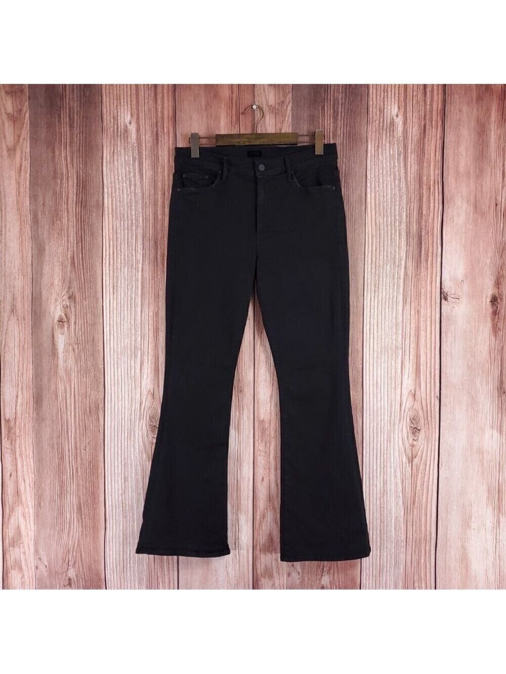 Mother Womens Size 32X30.5 The Weekender Not Guilty Black Flare Jeans